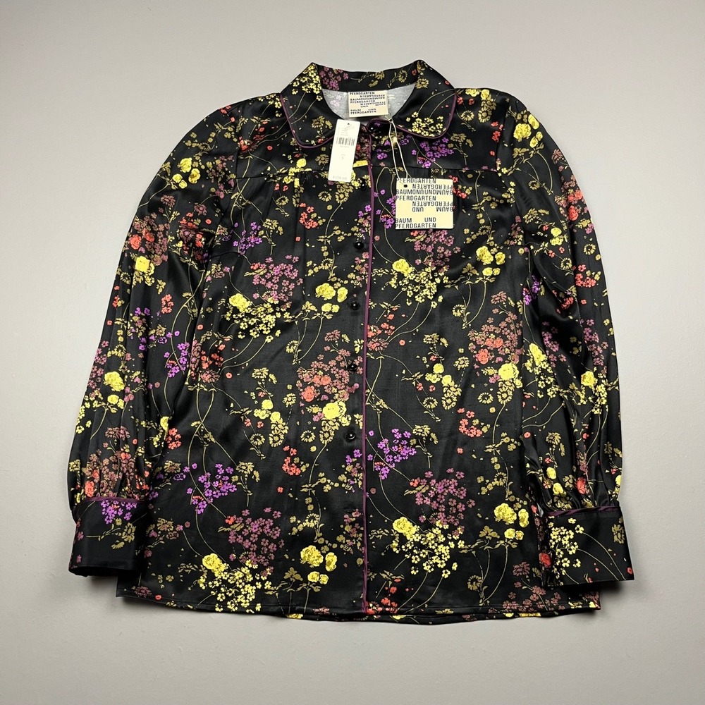 Baum und Pferdgarten Michelle Shirt Women 36 Black Floral Satin Viscose Blouse
